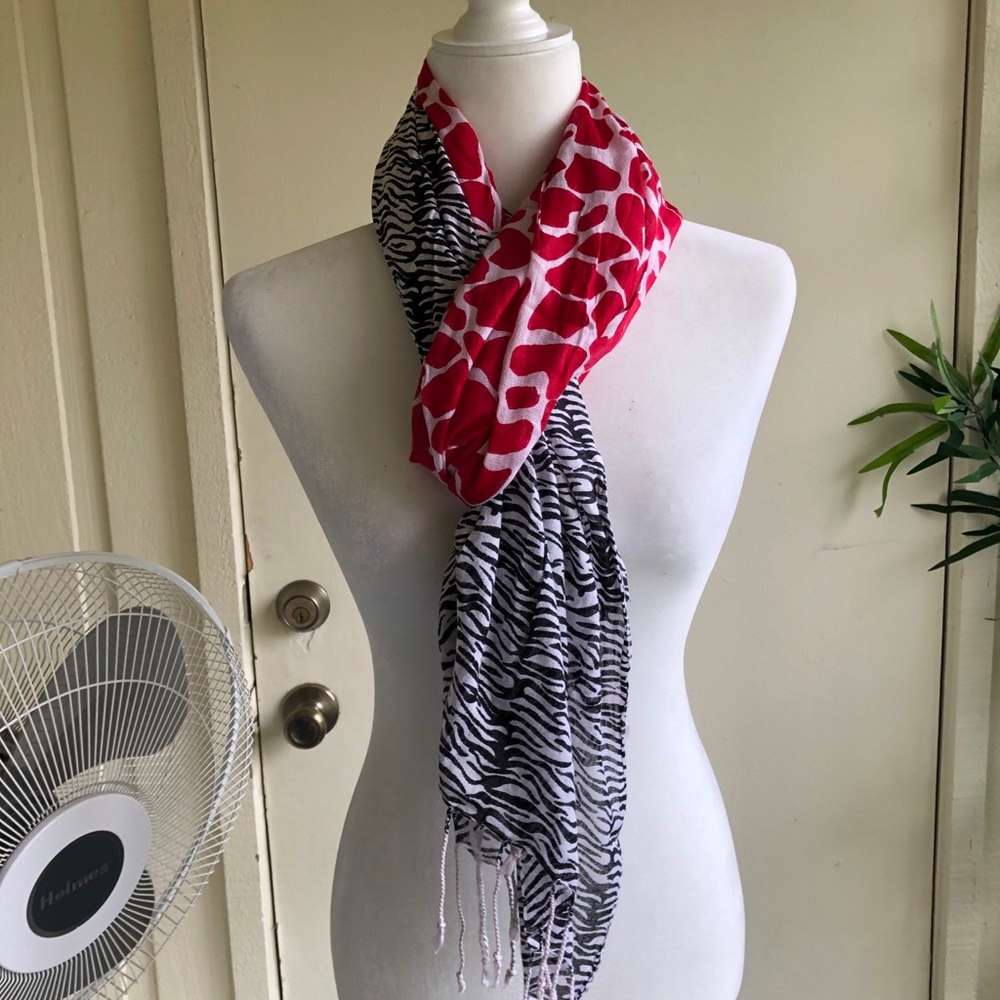 Zebra and Red Giraffe Print Scarf